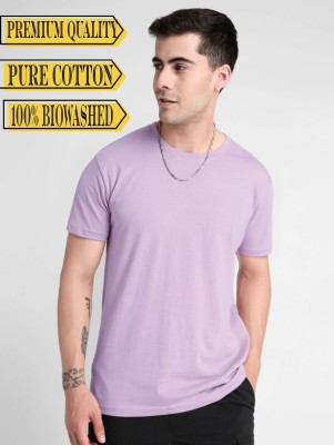 dream clozet Solid Men Round Neck Purple T-Shirt