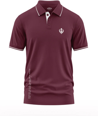 Warriorworld Printed Men Polo Neck Maroon T-Shirt