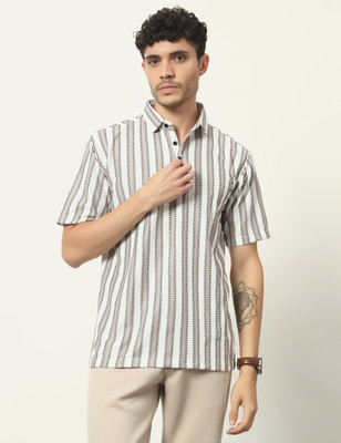 METRONAUT Striped Men Polo Neck Brown T-Shirt