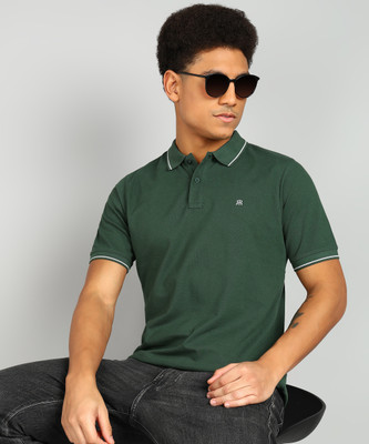 Raymond Solid Men Polo Neck Dark Green T-Shirt