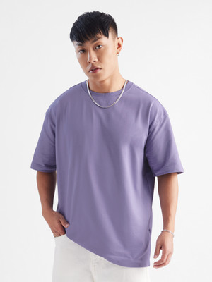 The Souled Store Solid Men Round Neck Purple T-Shirt