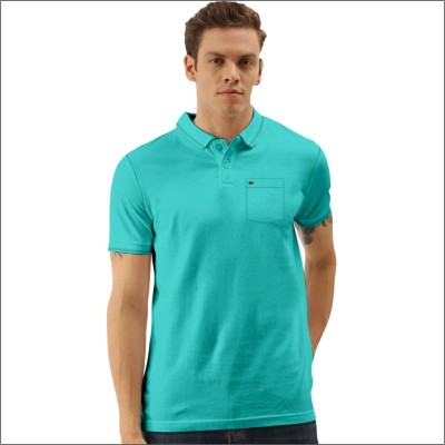 TAB91 Solid Men Polo Neck Blue T-Shirt