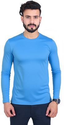 Ecolove Solid Men Round Neck Blue T-Shirt