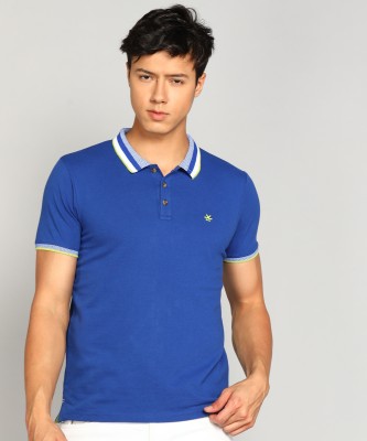 WROGN Solid Men Polo Neck Blue T-Shirt