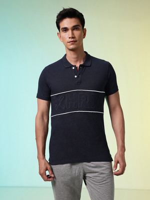 HRX by Hrithik Roshan Solid Men Polo Neck Navy Blue T-Shirt