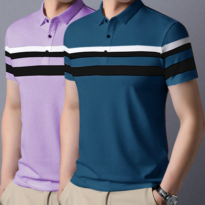 SCOWET Colorblock Men Polo Neck Purple T-Shirt