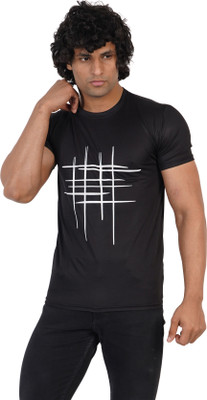 Vynzoi Abstract Men Round Neck Black T-Shirt