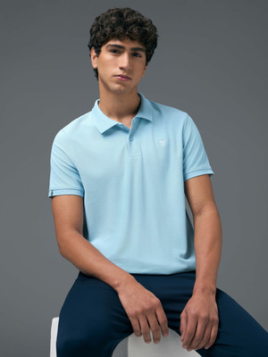 TECHNOSPORT Printed Men Polo Neck Light Blue T-Shirt