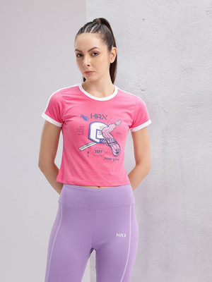 HRX by Hrithik Roshan Printed Women Round Neck Pink T-Shirt