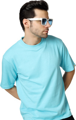 Pulp Solid Men Round Neck Light Blue T-Shirt