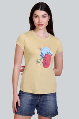 A & Y Printed Women Round Neck Yellow T-Shirt