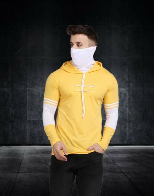 HIGHRISETSHIRT Colorblock Men Hooded Neck Yellow T-Shirt