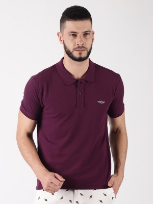 Force NXT Solid Men Polo Neck Purple T-Shirt