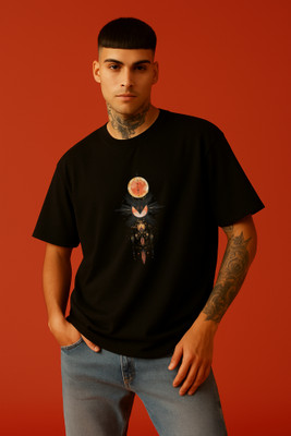 RIVONN Geometric Print Men Round Neck Black T-Shirt