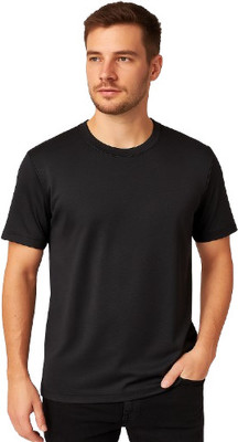 Resense Solid Men Round Neck Black T-Shirt