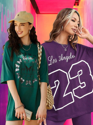 DreamBe Printed Women Round Neck Multicolor T-Shirt