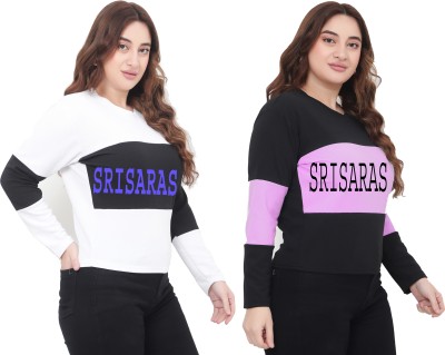 SriSaras Printed Women Round Neck White, Black, Purple T-Shirt