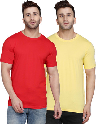 SLOWLORIS Solid Men Round Neck Multicolor T-Shirt
