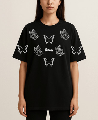 Teestranzify Animal Print Women Crew Neck Reversible Black T-Shirt