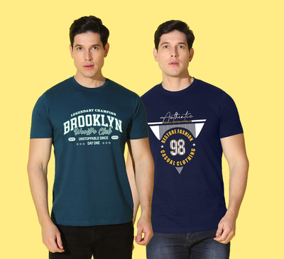 WOOSTRO Printed Men Round Neck Blue T-Shirt