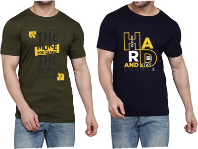 WOOSTRO Printed Men Round Neck Dark Green, Dark Blue T-Shirt
