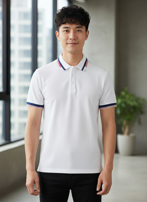 KRM Solid Men Polo Neck White T-Shirt