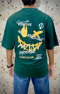 Elega Stride Printed Men Round Neck Green T-Shirt