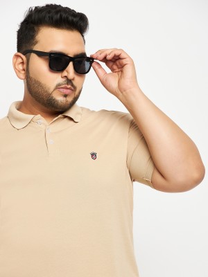 RELANE Solid Men Polo Neck Beige T-Shirt