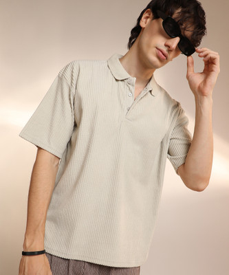 CAMPUS SUTRA Solid Men Polo Neck Beige T-Shirt