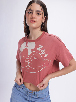Glitchez Printed Women Round Neck Red T-Shirt