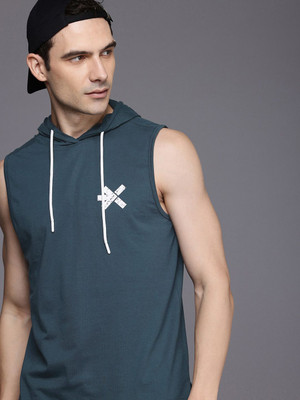 HRX by Hrithik Roshan Printed Men Hooded Neck Blue T-Shirt