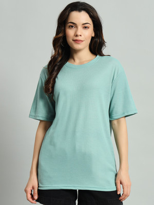 IMSA MODA Solid Women Round Neck Light Green T-Shirt