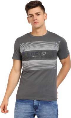 V-MART Striped Men Round Neck Grey T-Shirt