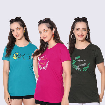 HEMLOCK Printed Women Round Neck Multicolor T-Shirt