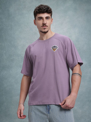 Roadster Solid Men Round Neck Purple T-Shirt
