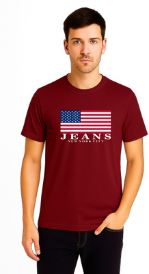 mx fashion Printed Men Round Neck Maroon T-Shirt