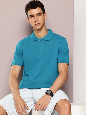 FROSEN FOX Solid Men Polo Neck Dark Blue T-Shirt