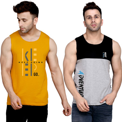 SLOWLORIS Printed Men Round Neck Brown, Black, Grey T-Shirt