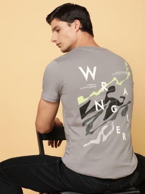 Wrangler Printed, Typography Men Round Neck Grey T-Shirt