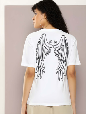 Kaido Printed Women Round Neck White T-Shirt