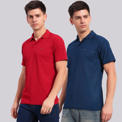 ZEPPI Solid Men Polo Neck Red, Blue T-Shirt
