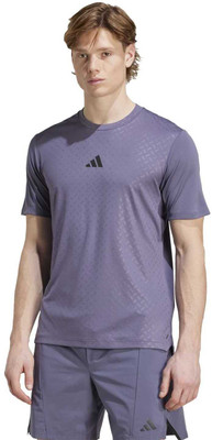 ADIDAS Solid Men Round Neck White, Purple T-Shirt
