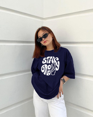 Kulfi Typography Women Round Neck Dark Blue T-Shirt