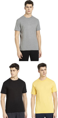 JOCKEY Solid Men Round Neck Grey, Yellow, Black T-Shirt