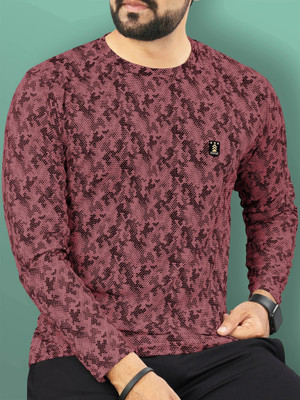VeBNoR Printed Men Round Neck Pink T-Shirt
