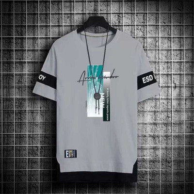 KASPY Printed Men Round Neck Grey T-Shirt
