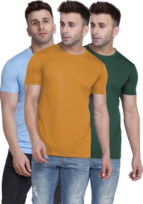 TQH Solid Men Round Neck Yellow, Light Blue, Green T-Shirt