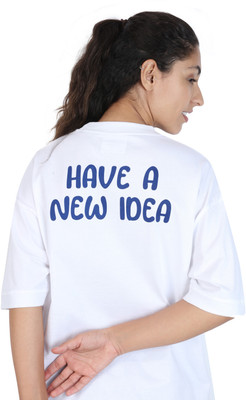 ZU CLOTHING Printed Women Round Neck White T-Shirt