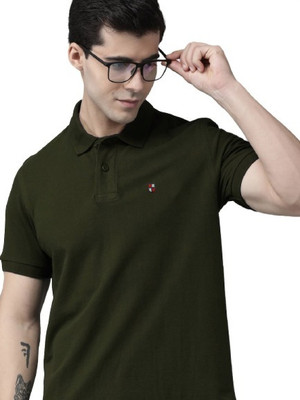R ARHAN Printed Men Polo Neck Dark Green T-Shirt