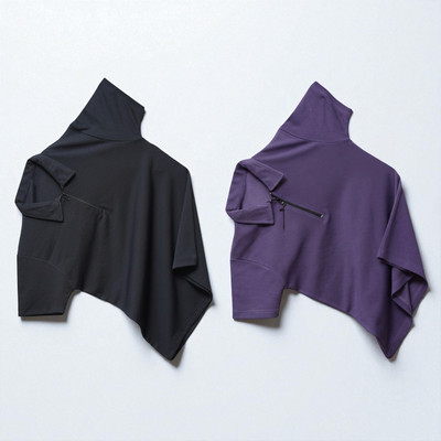 GIBBONTE Solid Men Zip Neck Black, Purple T-Shirt